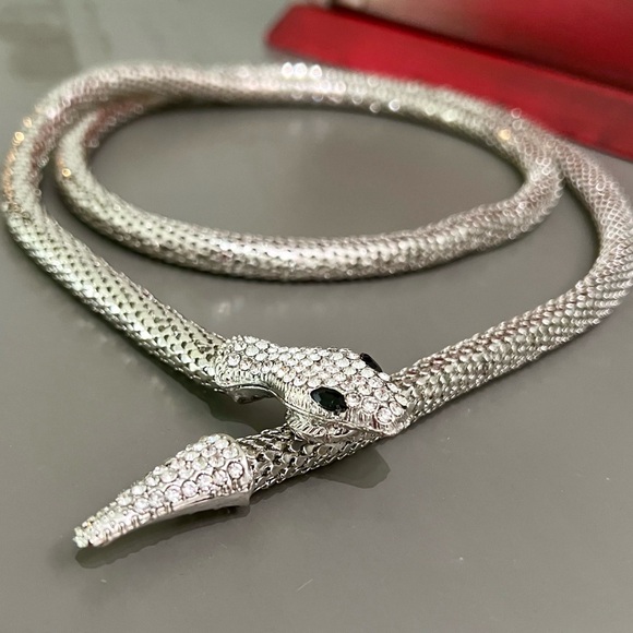 KFab Designs Jewelry - Coiled Silver Tone Snake 3 in one Jewelry Piece- Necklace-Belt and Bracelet!